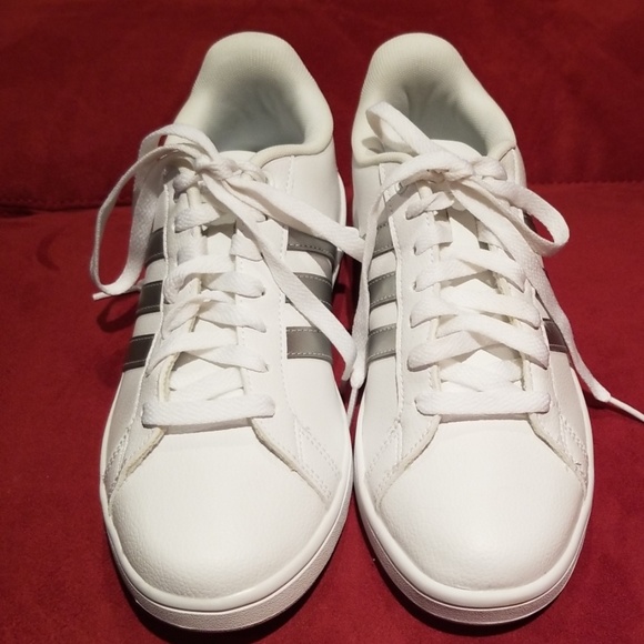 adidas white with silver stripes
